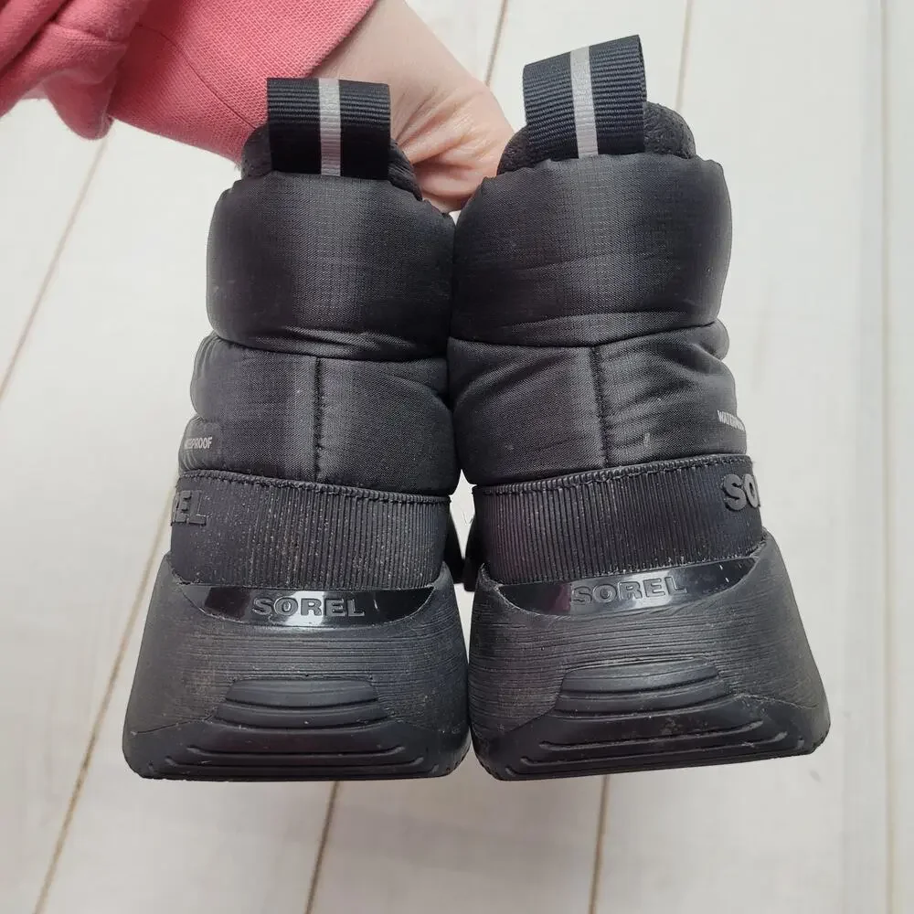 Sorel kinetic impact black puffy waterproof snow boots platform chunky 6